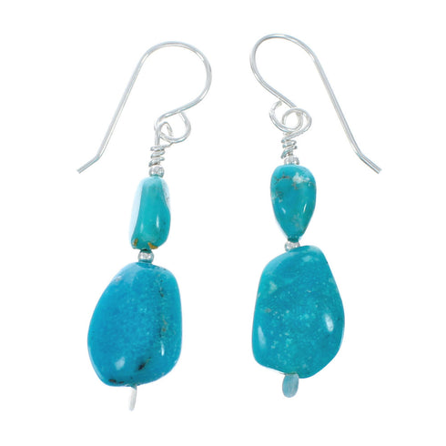 Genuine Sterling Silver Navajo Turquoise Bead Hook Dangle Earrings X10568